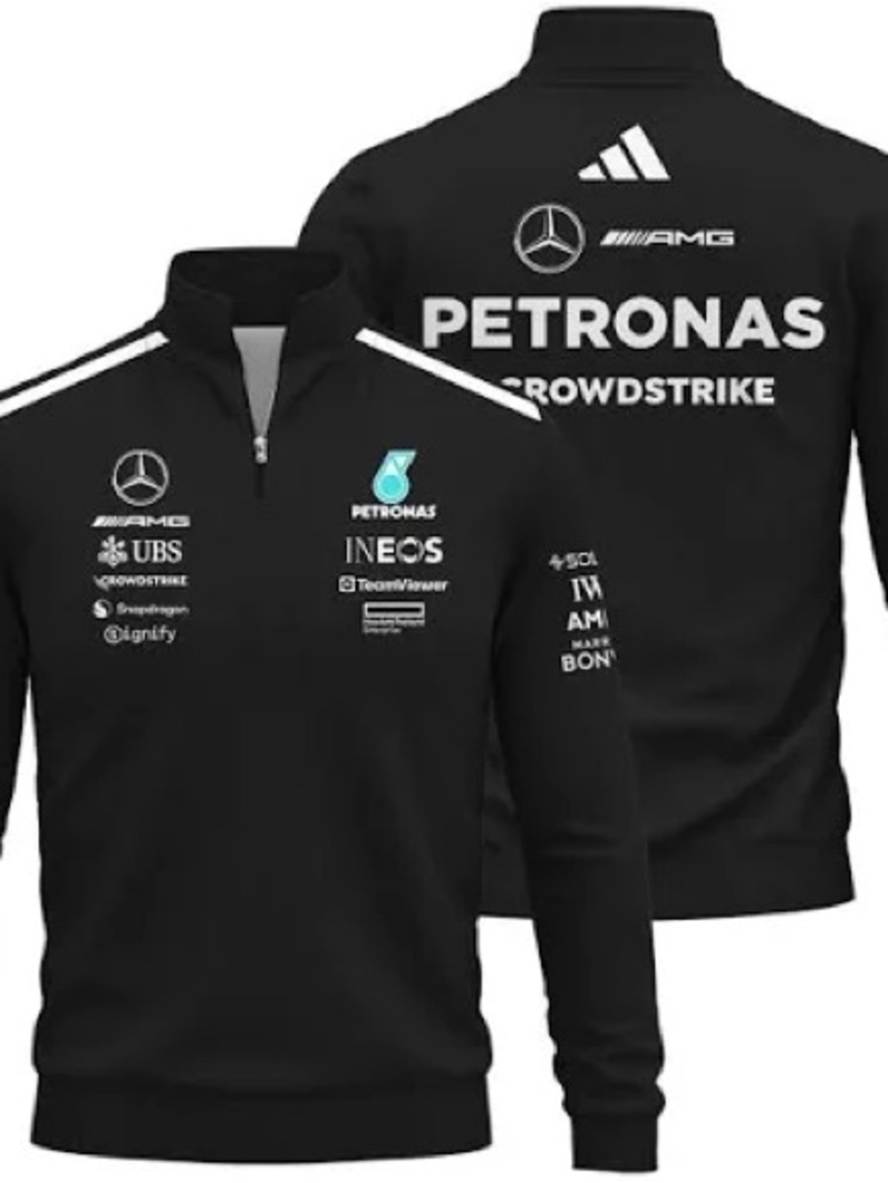 Mercedes AMG Petronas Black Long-Sleeve Performance Top with Teal Logo